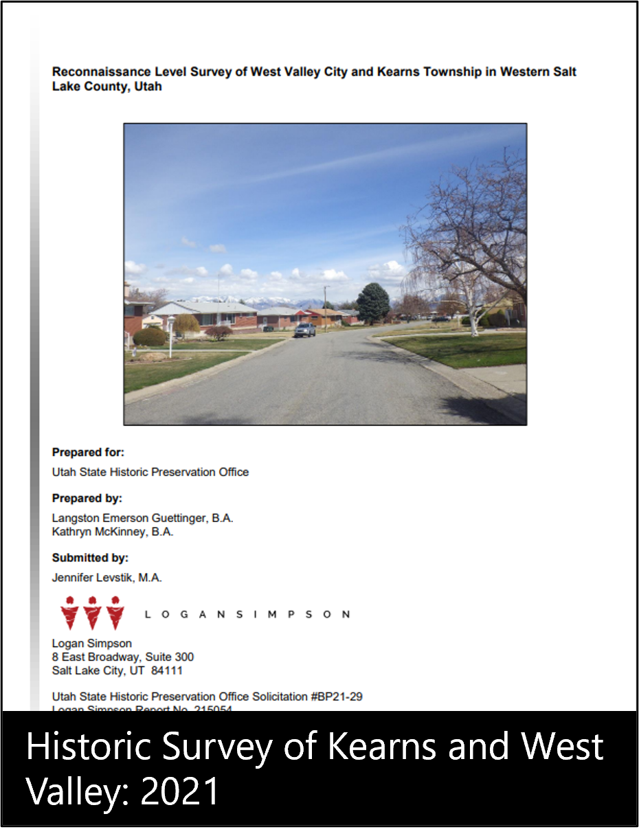 Cover of Historic Survey of Kearns and West Valley City. Click on the image to read.